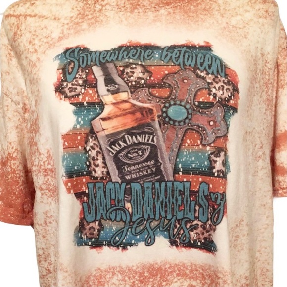 Tops - WHISKEY KISS Jack Daniels and Jesus Graphic Tee